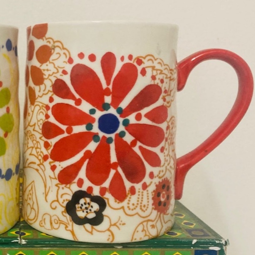 Anthropologie by Biscuit rare floral boho ceramic coffee mug cup home decor